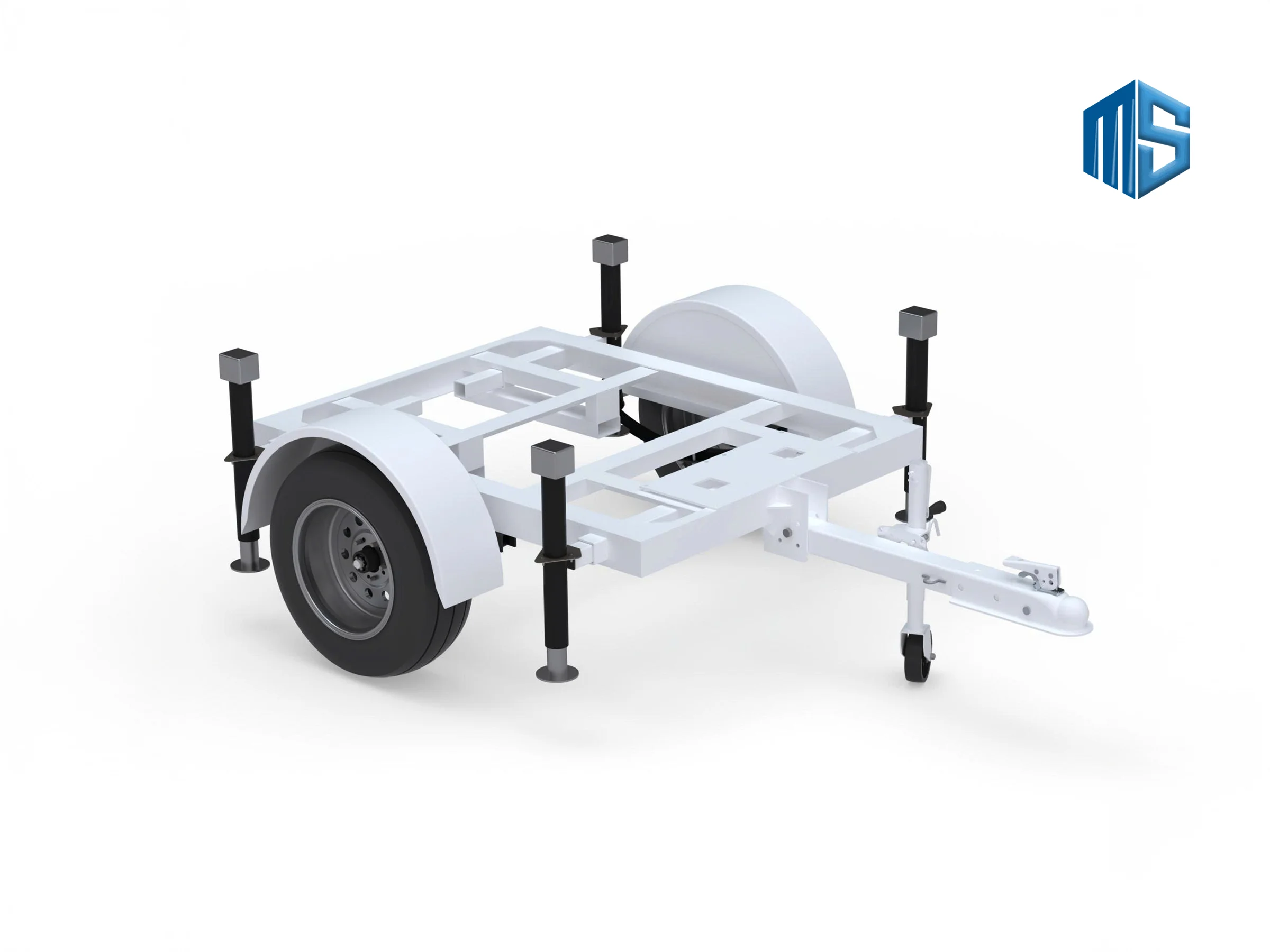 Single-Axle Utility Trailer Frame with Leveling Jacks